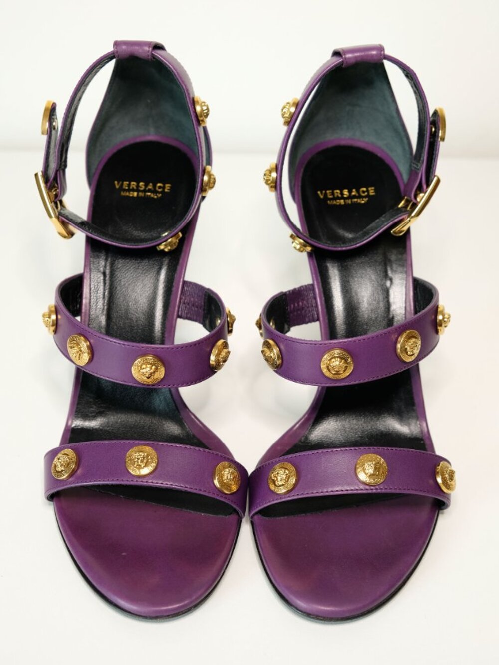 Versace Purple & Gold Strappy Stiletto, Size 38 (US 8) - Picture 7 of 13